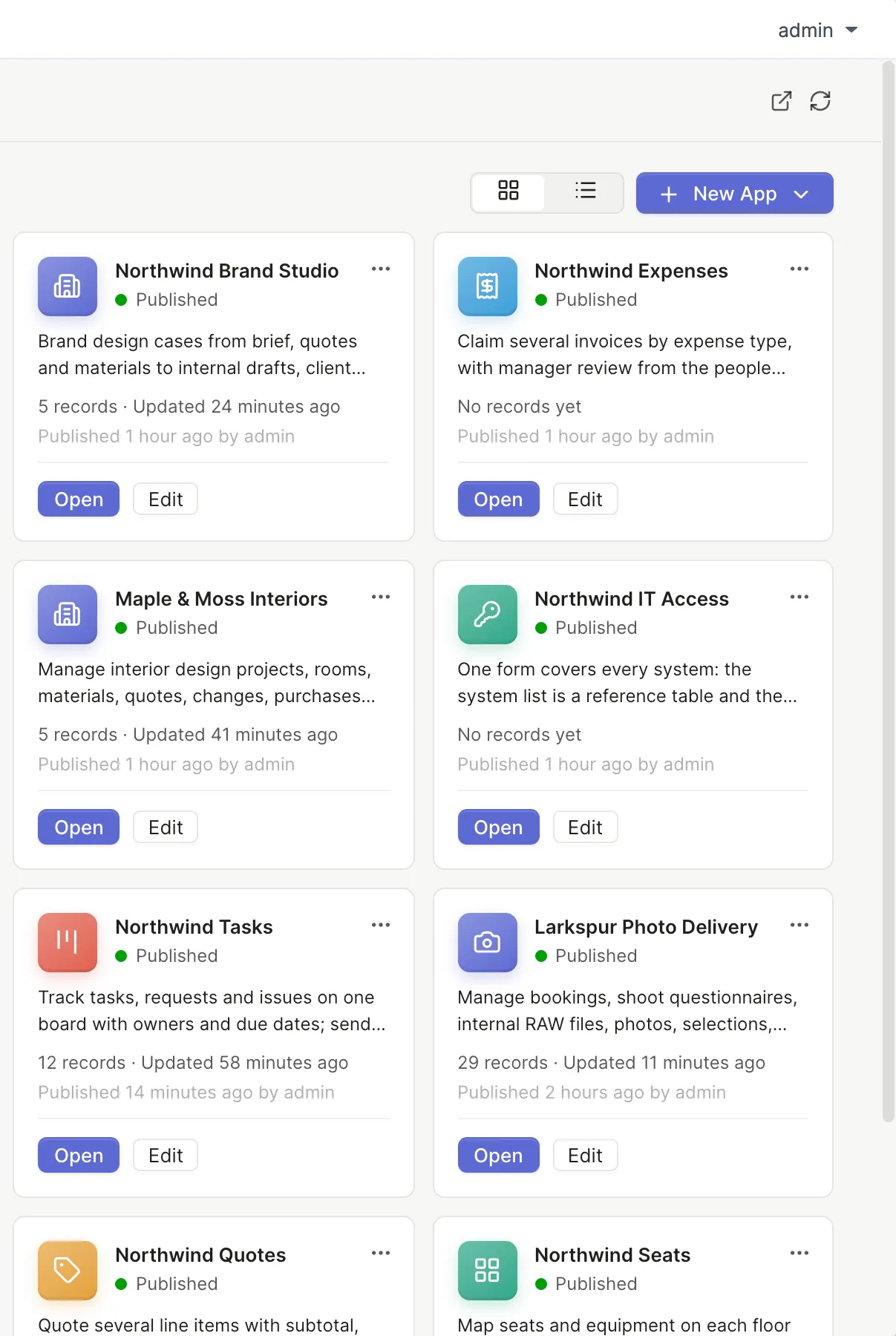 Syno Studio Office home as an administrator, with New App