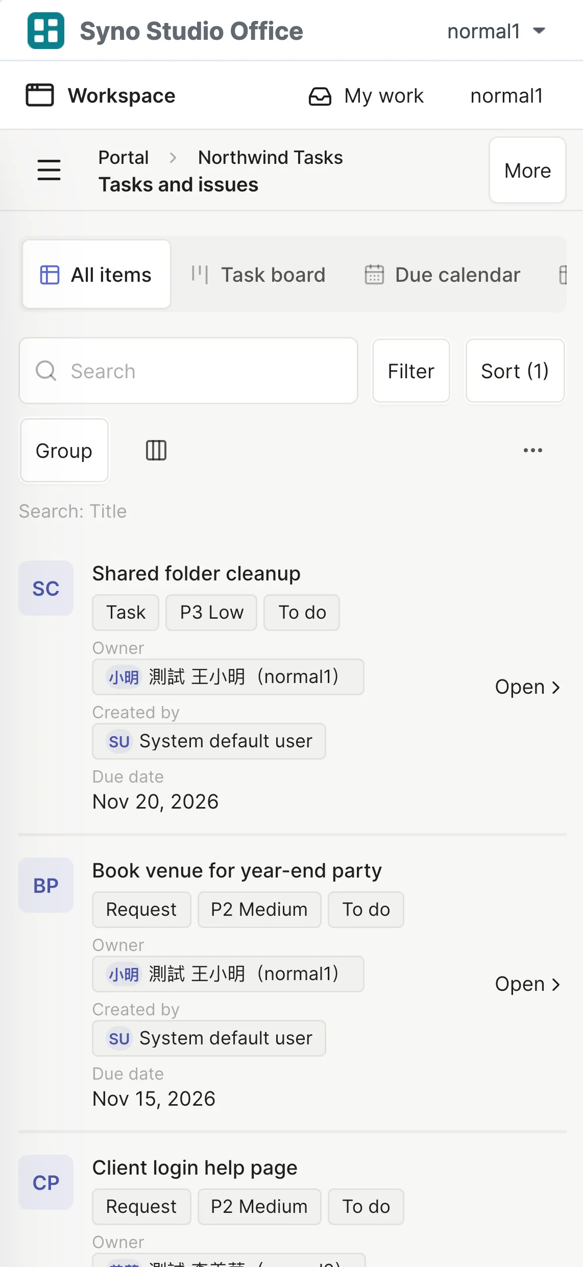 Task list as cards on a phone