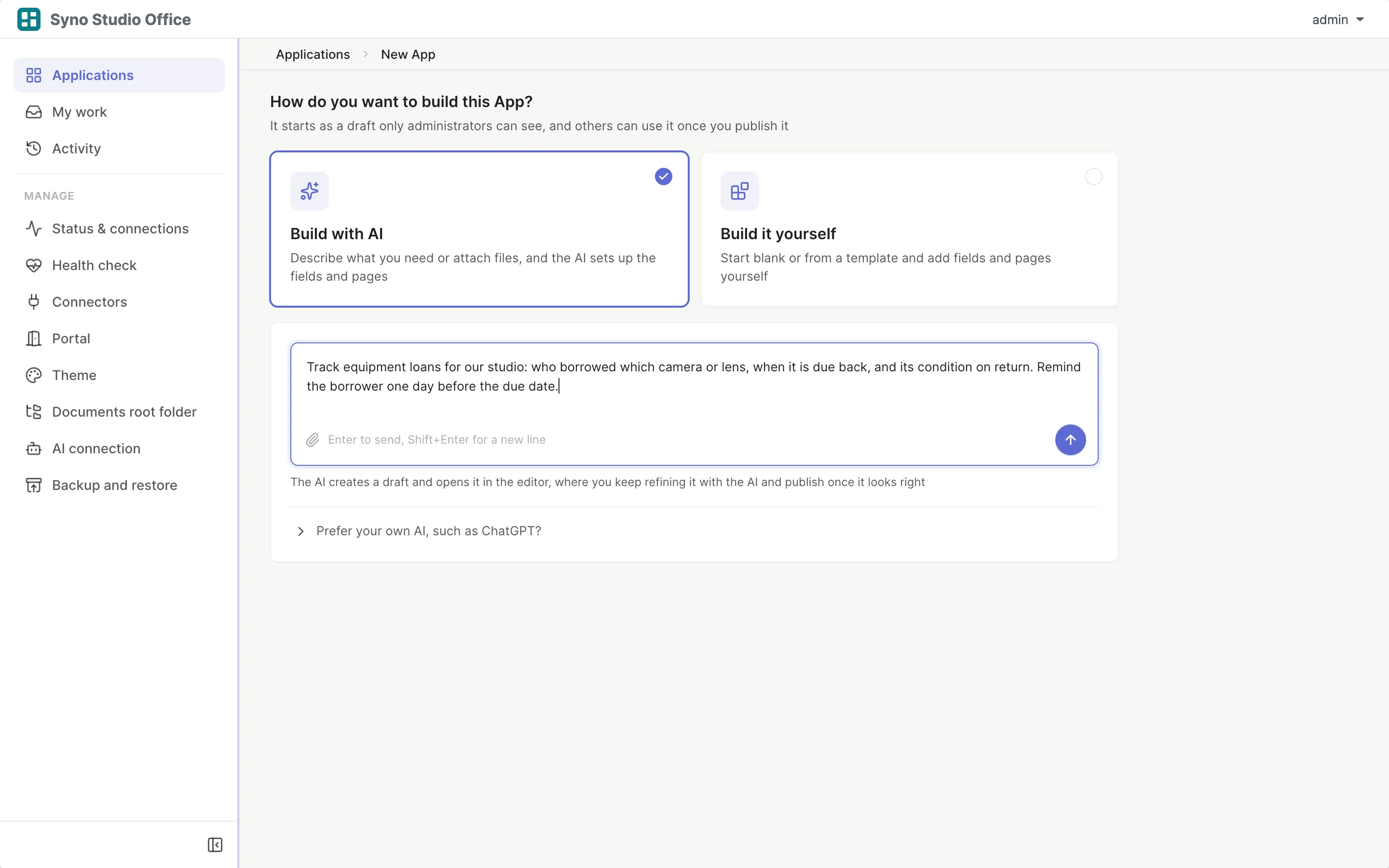 Build with AI, one sentence typed in