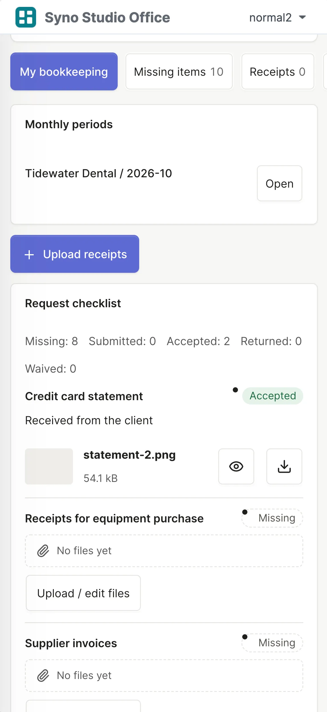 Missing items checklist on a phone, one item accepted and the rest still missing